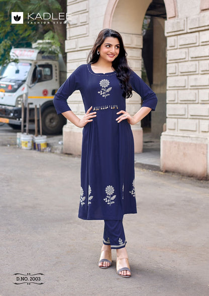 Fashion Queen Kadlee Heavy Rayon Kurti Pant Set Wholesaler Gujarat