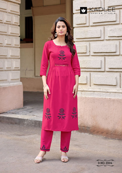 Fashion Queen Kadlee Heavy Rayon Kurti Pant Set Wholesaler Gujarat