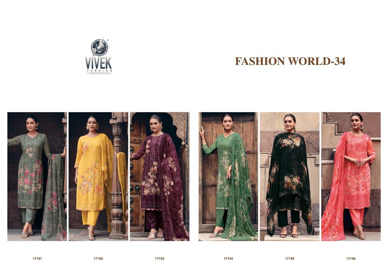 Fashion World- 34 Vivek Viscose Georgette Pant Style Suits Supplier Gujarat