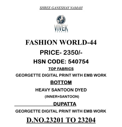 Fashion World Vol 44 Vivek Georgette Pant Style Suits Manufacturer Ahmedabad