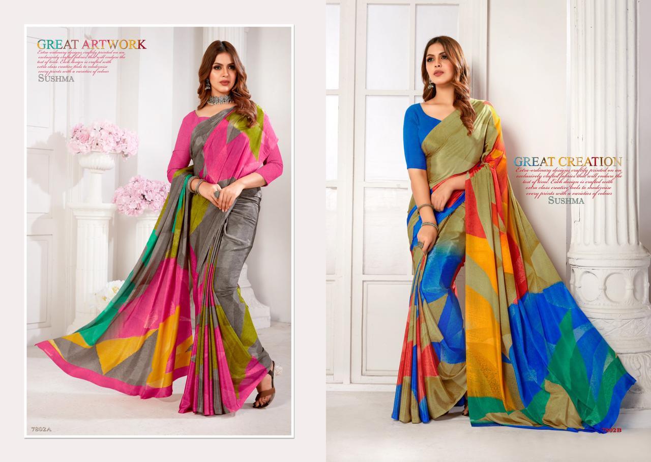 Fashionable Sushma Crape Sarees Wholesale Rate