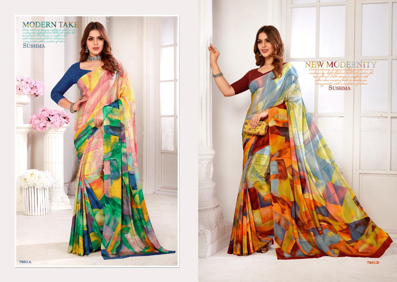 Fashionable Sushma Crape Sarees Wholesale Rate