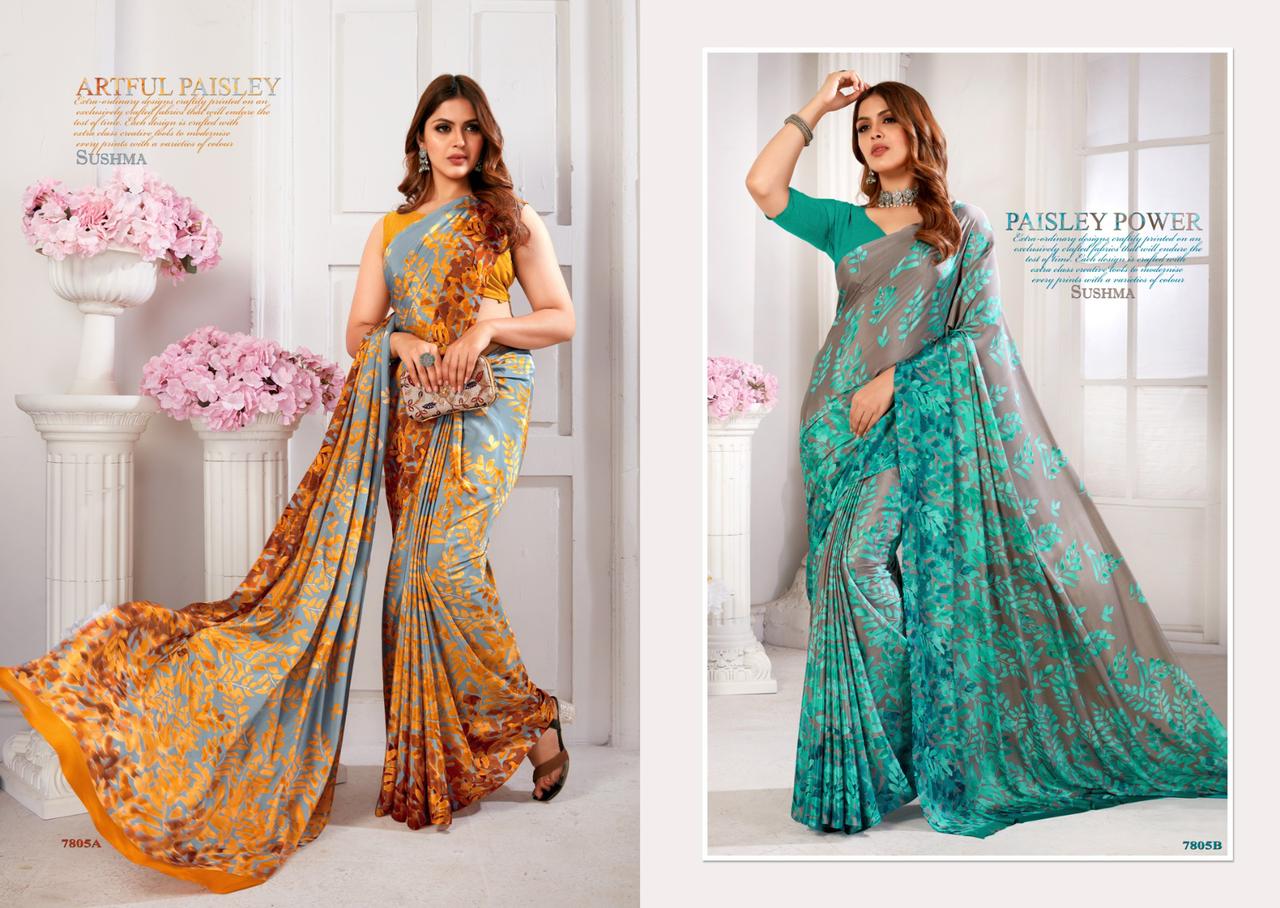 Fashionable Sushma Crape Sarees Wholesale Rate