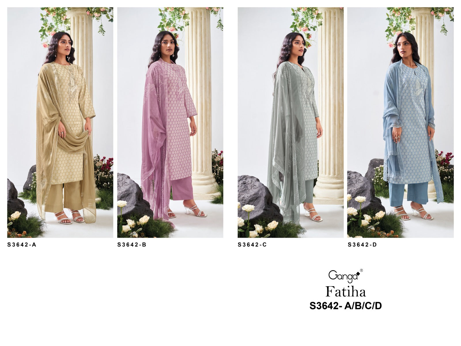 Fatiha 3642 Ganga Premium Cotton Plazzo Style Suits Manufacturer India