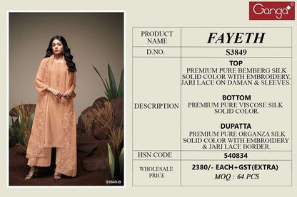 Fayeth 3849 Ganga Premium Bemberg Plazzo Style Suits Wholesale Price