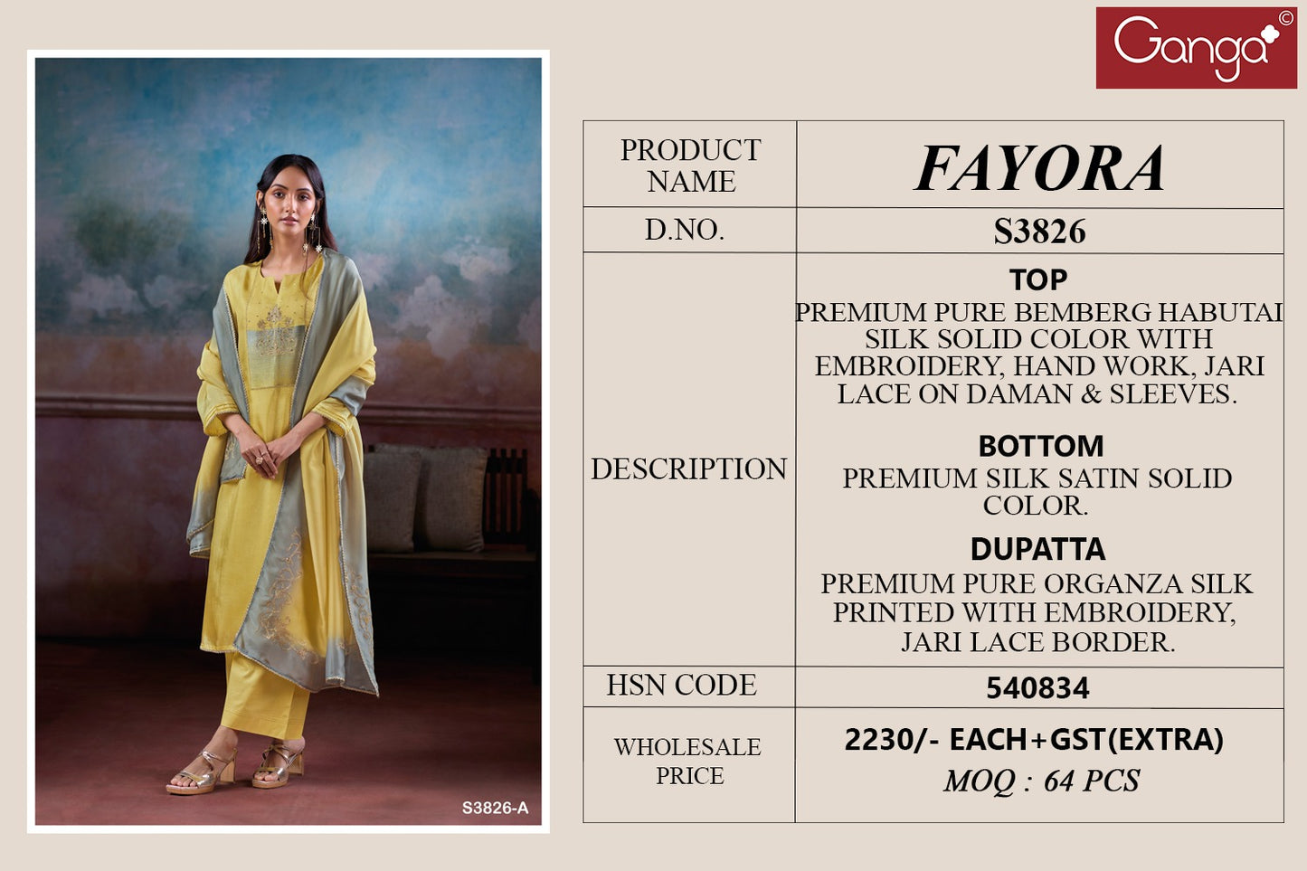 Fayora 3826 Ganga Premium Bemberg Plazzo Style Suits Exporter Gujarat