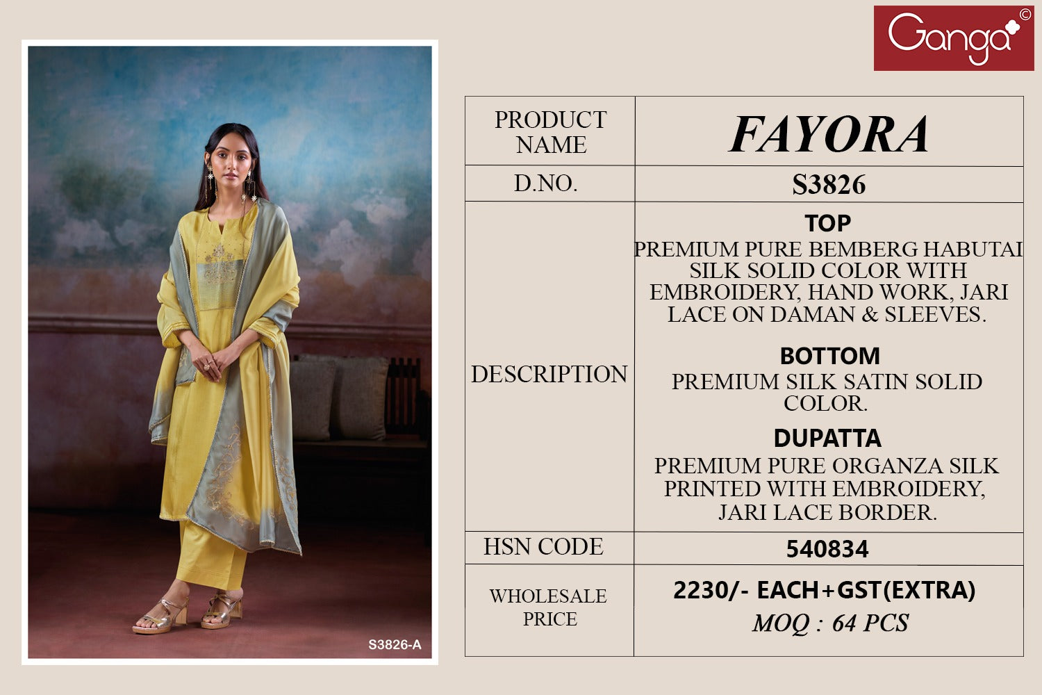 Fayora 3826 Ganga Premium Bemberg Plazzo Style Suits Exporter Gujarat
