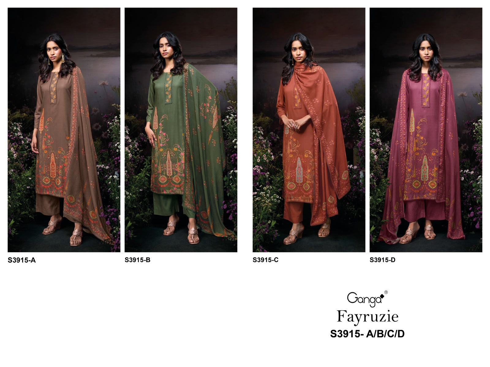 Fayruzie 3915 Ganga Pashmina Suits Exporter Gujarat