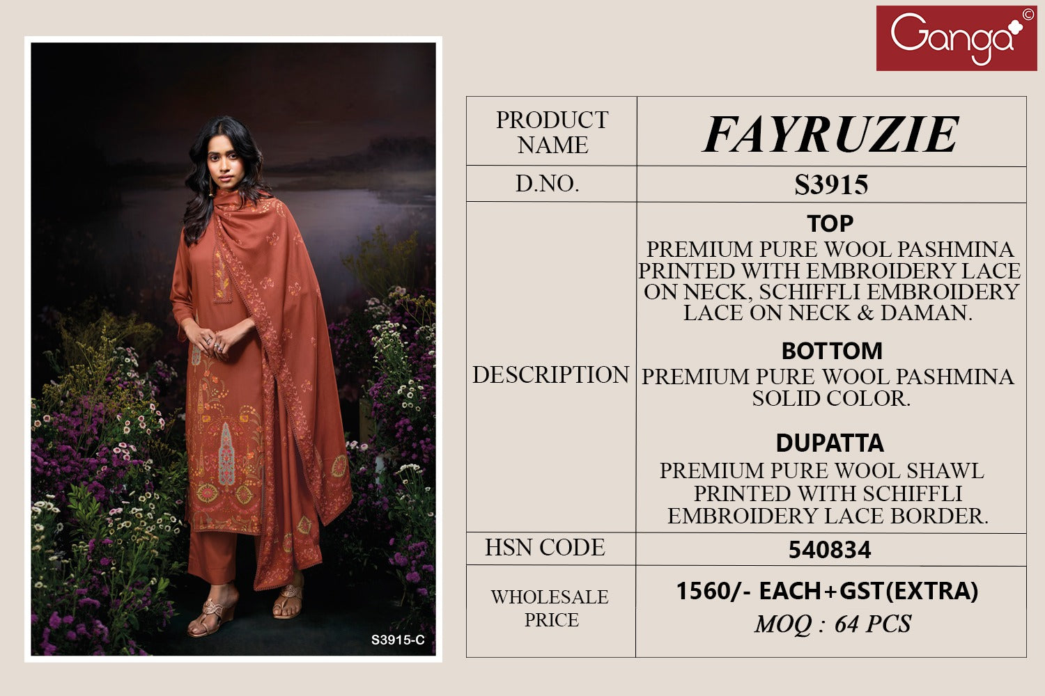 Fayruzie 3915 Ganga Pashmina Suits Exporter Gujarat