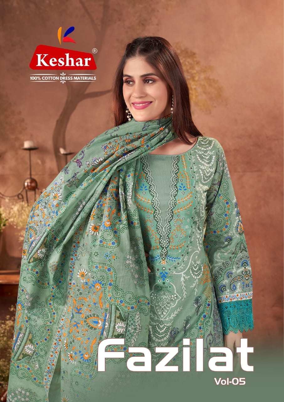 Fazilat Vol 5 Keshar Cotton Karachi Salwar Suits Wholesaler Ahmedabad