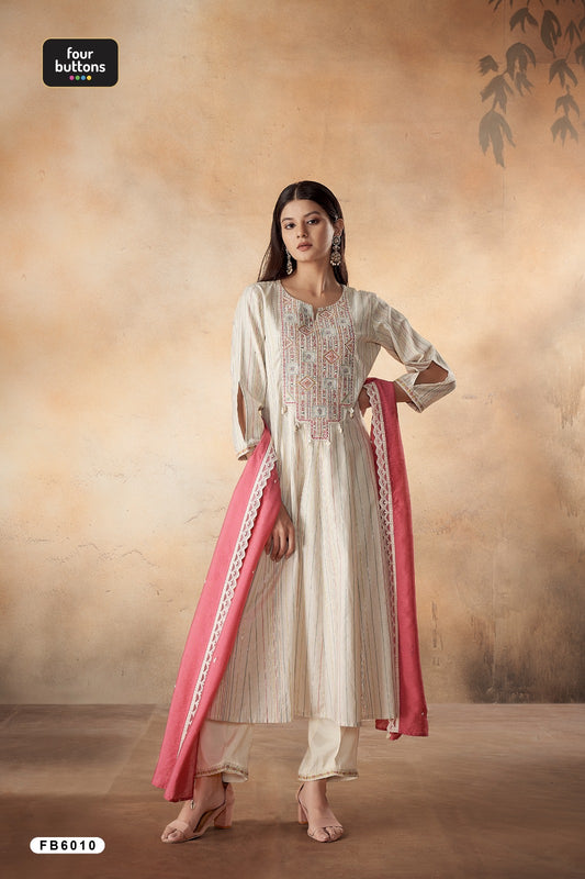 Fb 6010 Four Buttons Cotton Readymade Anarkali Suits