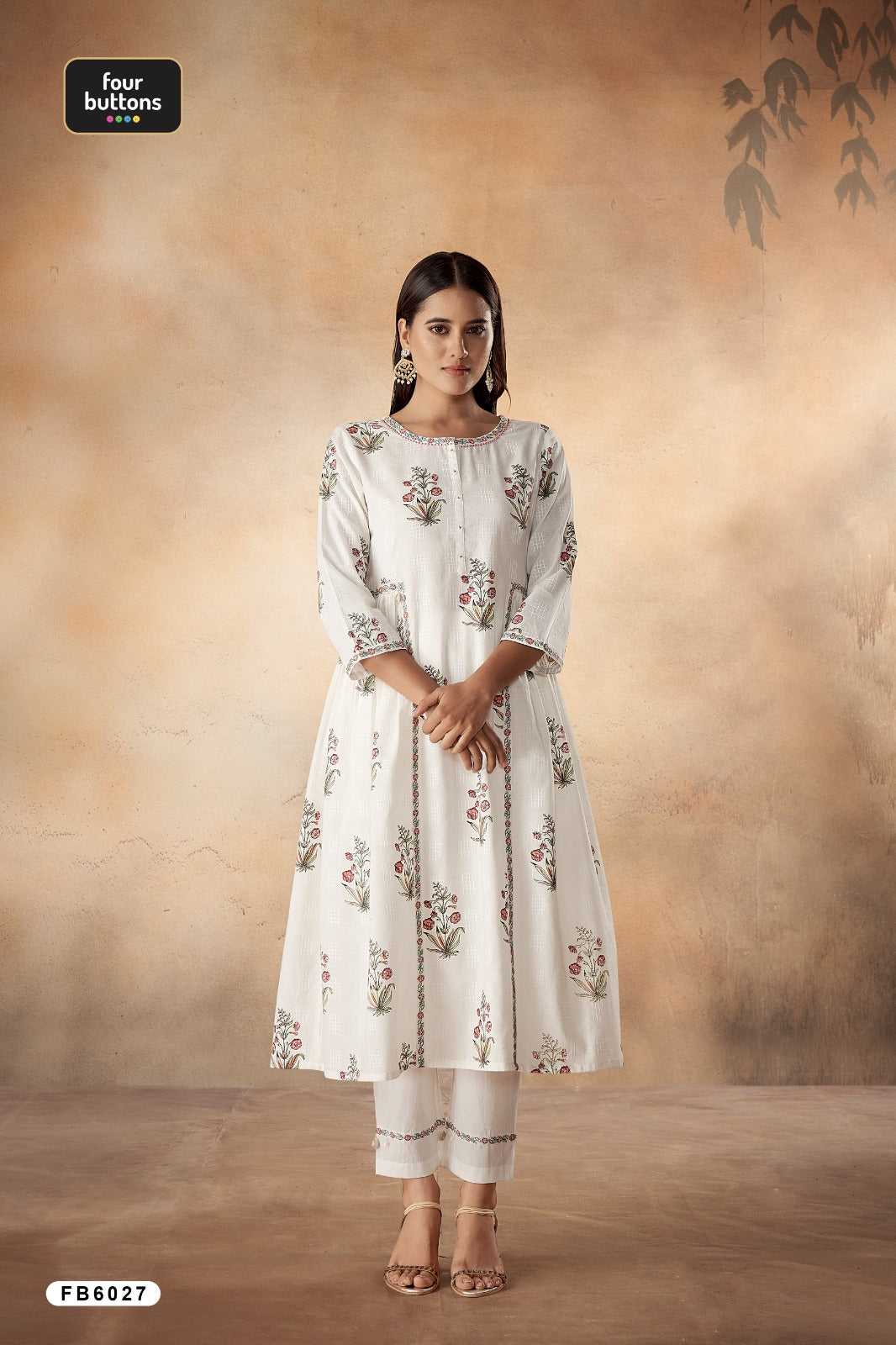 Fb 6027 Four Buttons Cotton Kurti Bottom Set