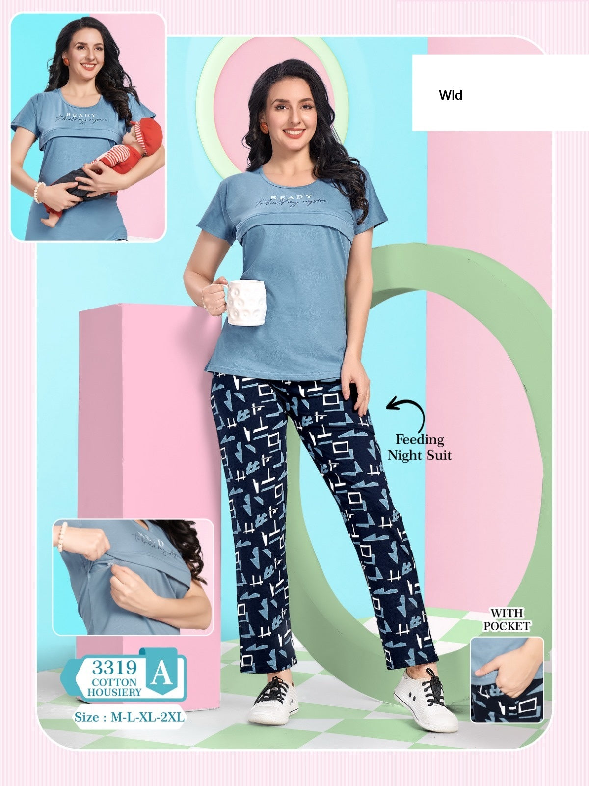 Feeding Style 3319 A Wld Cotton Pyjama Night Suits Exporter