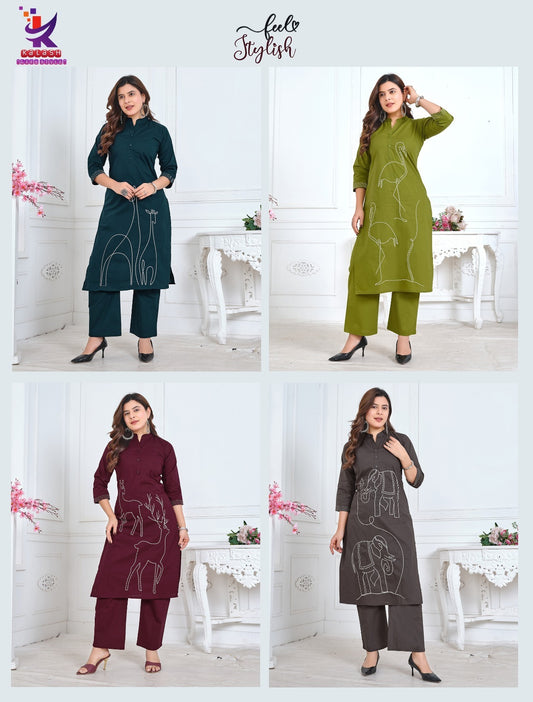 Feel Stylish Mlm Kalash Lifestyle Cotton Kurti Plazzo Set Wholesaler Gujarat