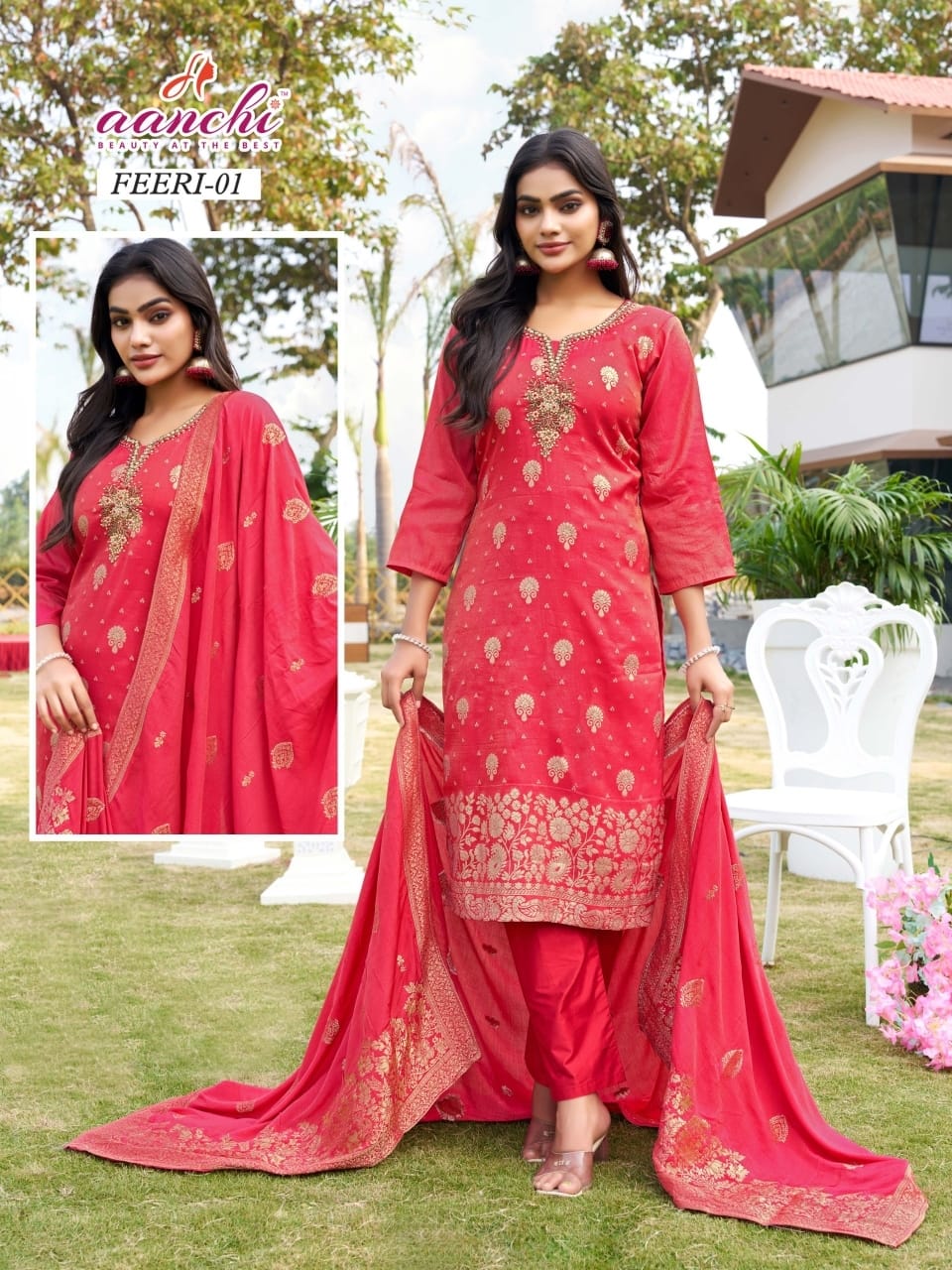 Feeri Aanchi Tissue Readymade Pant Style Suits Exporter