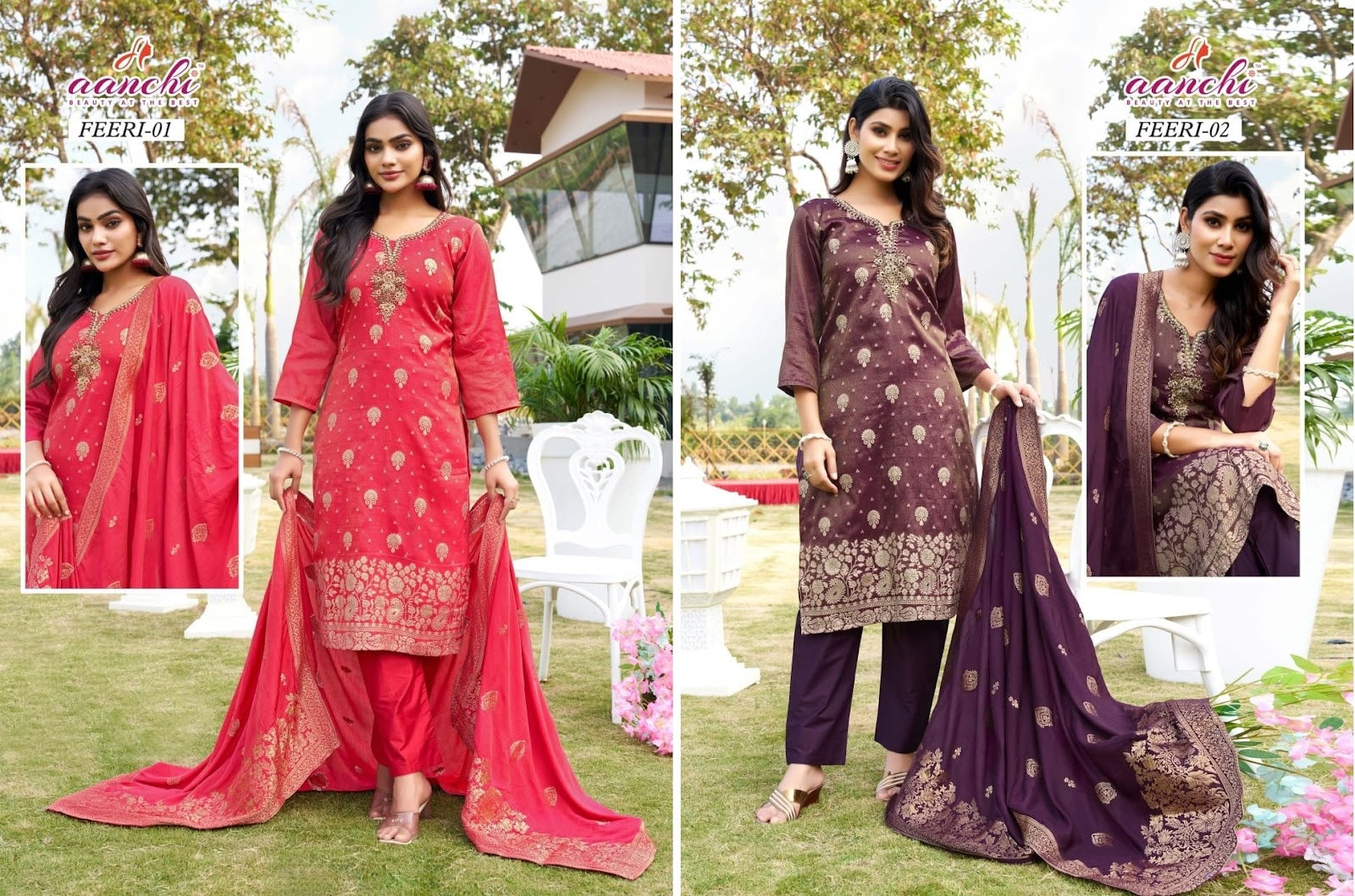 Feeri Aanchi Tissue Readymade Pant Style Suits Exporter