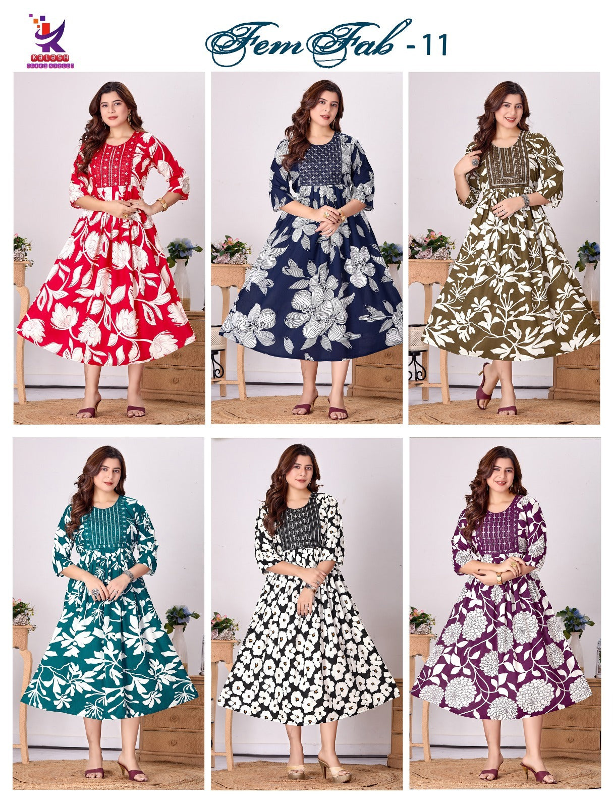 Fem Fab 11 Mlm Kalash Lifestyle Rayon 14Kg Anarkali Kurtis Manufacturer Gujarat