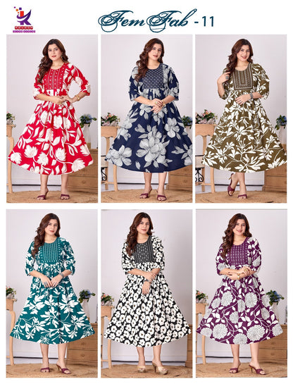 Fem Fab 11 Mlm Kalash Lifestyle Rayon 14Kg Anarkali Kurtis Manufacturer Gujarat