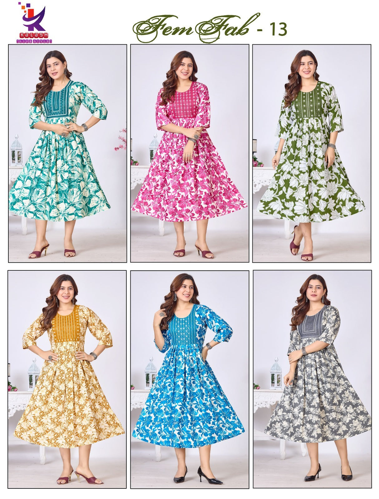 Fem Fab 13 Mlm Kalash Lifestyle Rayon 14Kg Anarkali Kurtis Exporter India