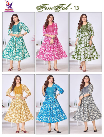 Fem Fab 13 Mlm Kalash Lifestyle Rayon 14Kg Anarkali Kurtis Exporter India