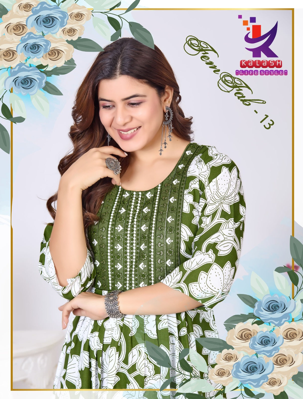 Fem Fab 13 Mlm Kalash Lifestyle Rayon 14Kg Anarkali Kurtis Exporter India