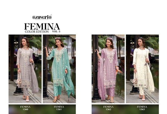 Femina Color Edition Vol 3 Zaveri Soft Organza Readymade Pant Style Suits Exporter India