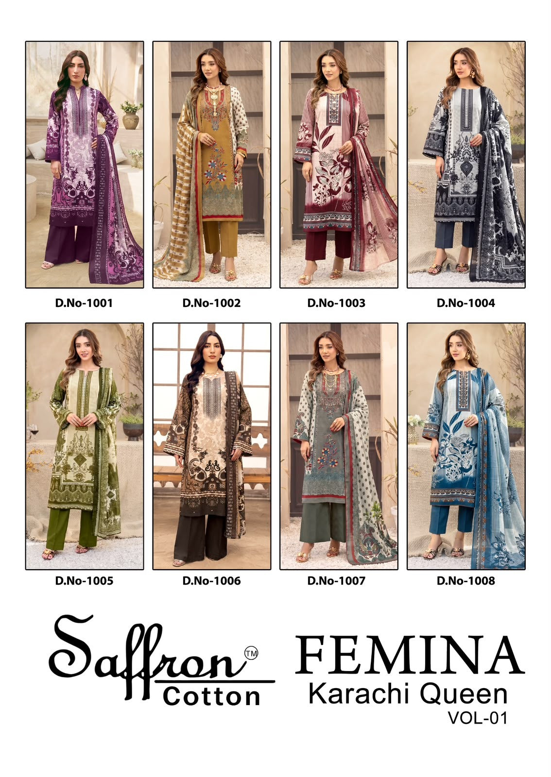 Femina Queen Vol 1 Saffron Cotton Indo Cotton Karachi Salwar Suits Wholesale Price