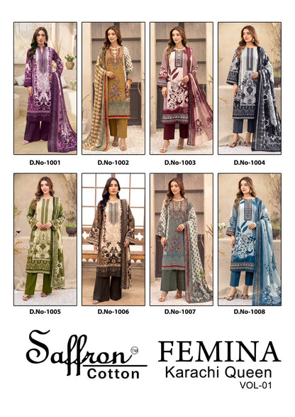 Femina Queen Vol 1 Saffron Cotton Indo Cotton Karachi Salwar Suits Wholesale Price