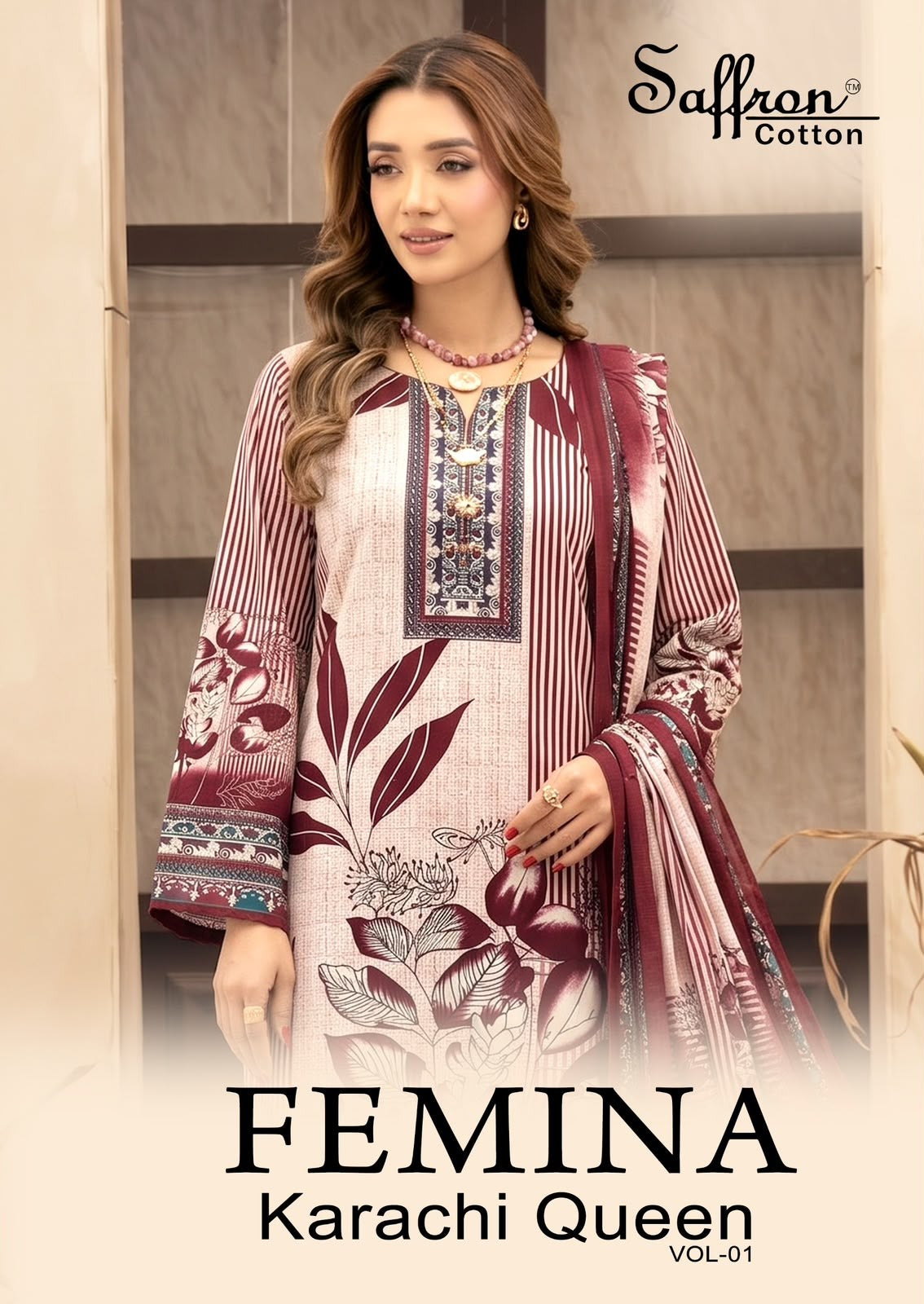 Femina Queen Vol 1 Saffron Cotton Indo Cotton Karachi Salwar Suits Wholesale Price