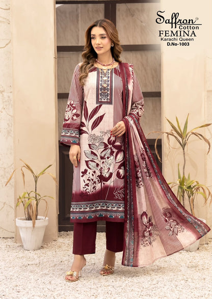 Femina Queen Vol 1 Saffron Cotton Indo Cotton Karachi Salwar Suits Wholesale Price