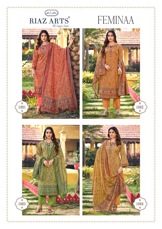Feminaa Riaz Art Pure Cotton Karachi Salwar Suits Exporter