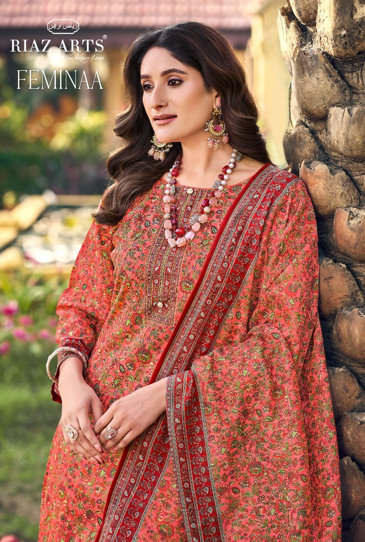 Feminaa Riaz Art Pure Cotton Karachi Salwar Suits Exporter