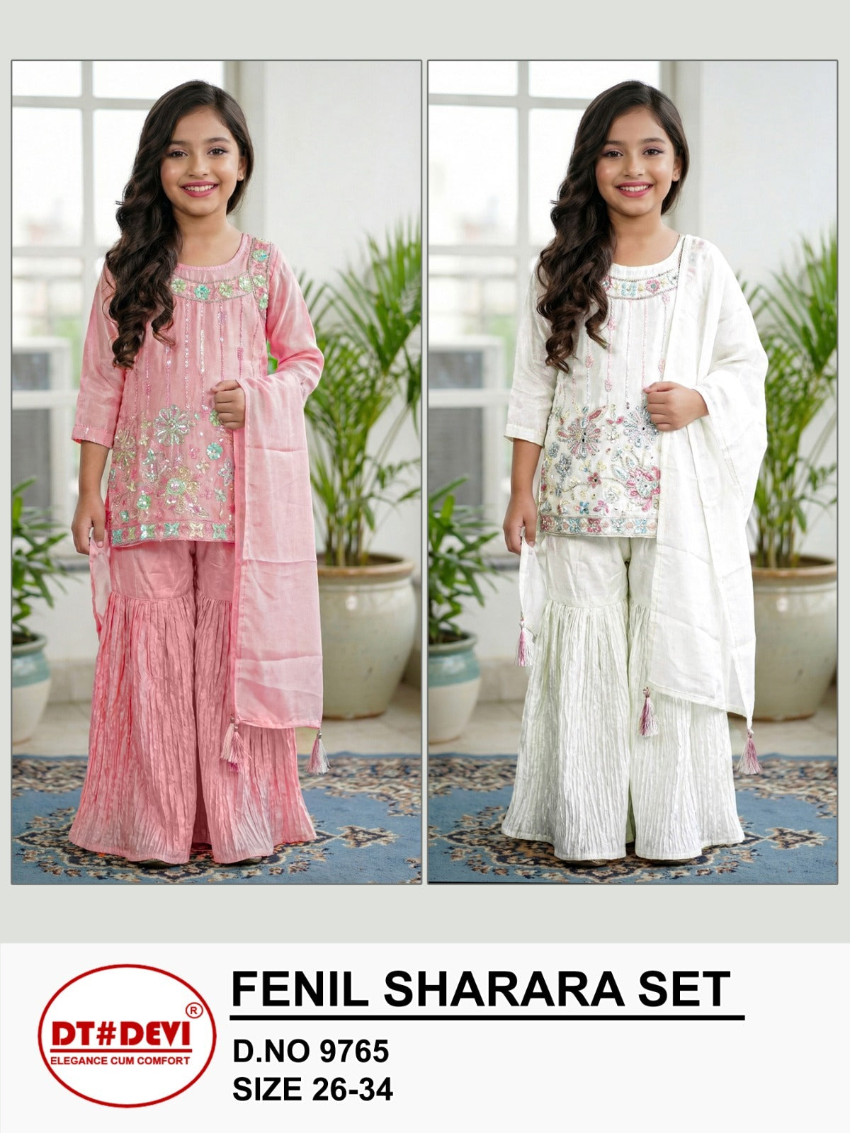 Fenil 9765 Dt Devi Silk Readymade Girls Sharara Suits Exporter India