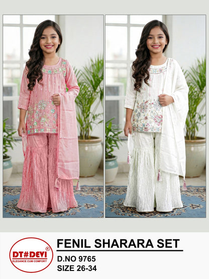 Fenil 9765 Dt Devi Silk Readymade Girls Sharara Suits Exporter India