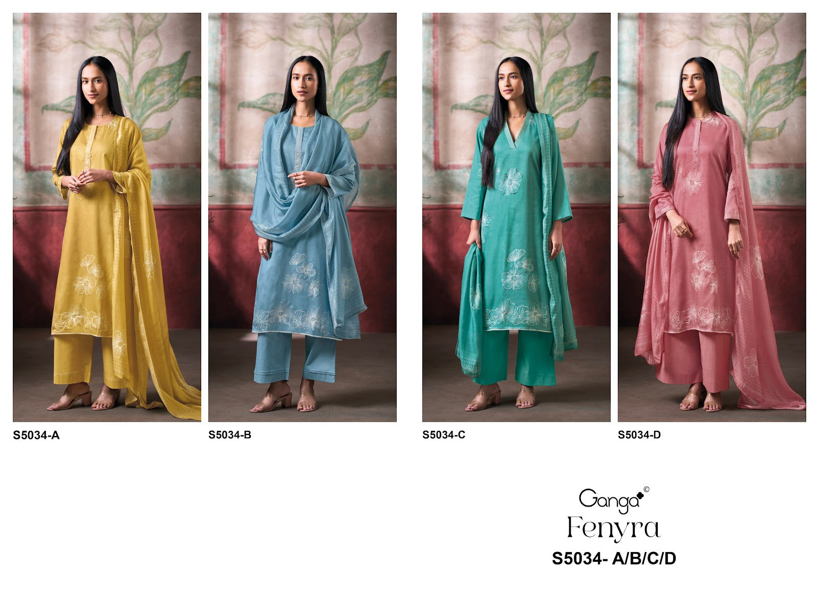 Fenyra S5034 Ganga Cotton Satin Pant Style Suits Manufacturer Ahmedabad