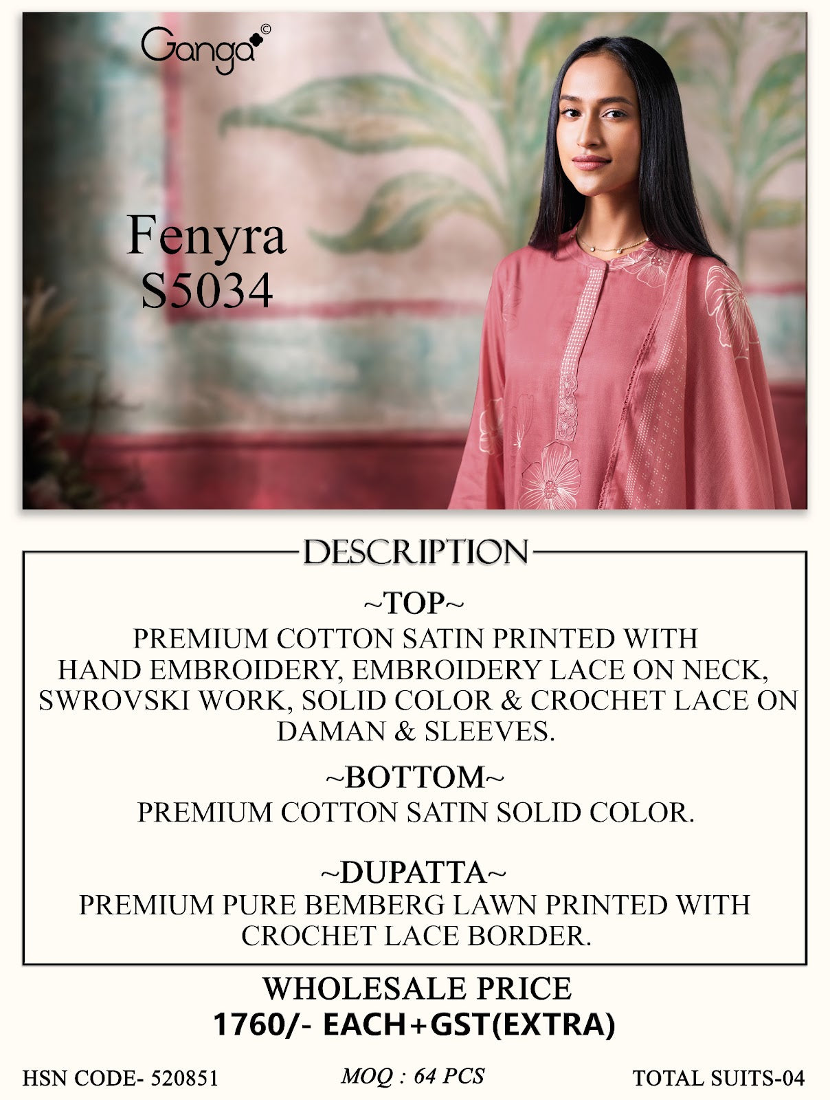 Fenyra S5034 Ganga Cotton Satin Pant Style Suits Manufacturer Ahmedabad