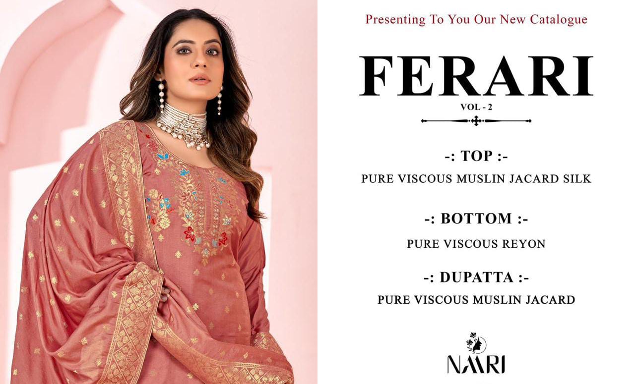 Ferari Vol 2 Naari Muslin Jacquard Plazzo Style Suits Wholesale Price