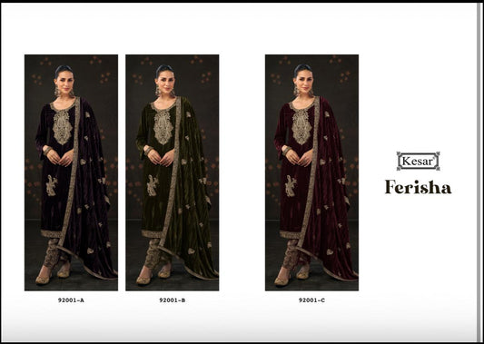 Ferisha 92001 Kesar Crush Velvet Suits Wholesale