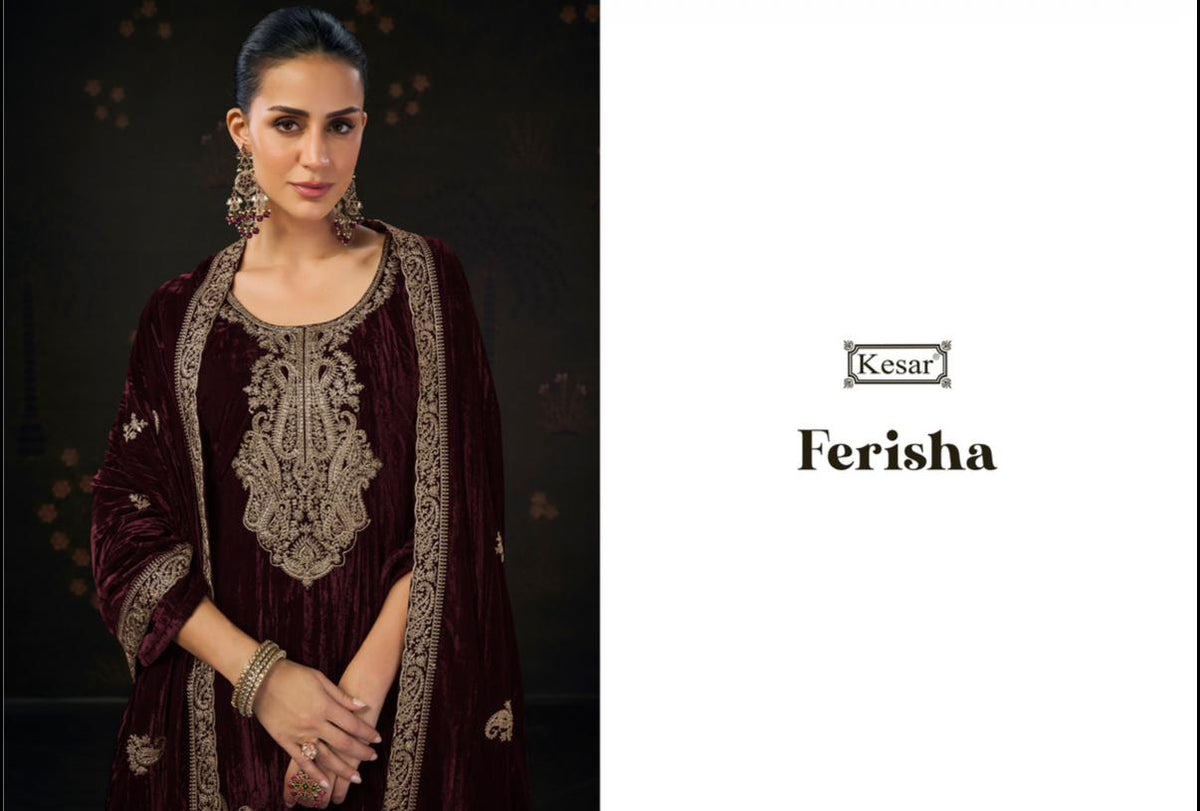 Ferisha 92001 Kesar Crush Velvet Suits Wholesale