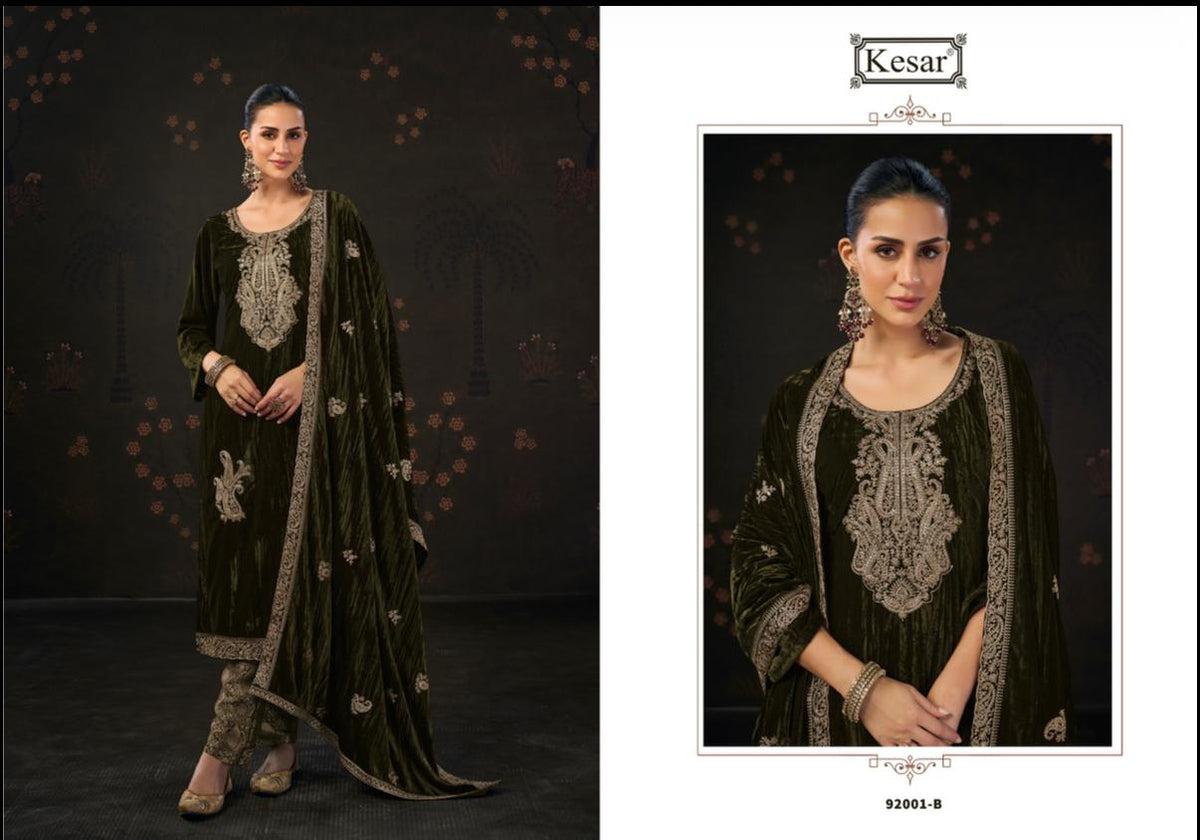 Ferisha 92001 Kesar Crush Velvet Suits Wholesale