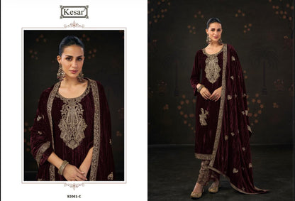 Ferisha 92001 Kesar Crush Velvet Suits Wholesale