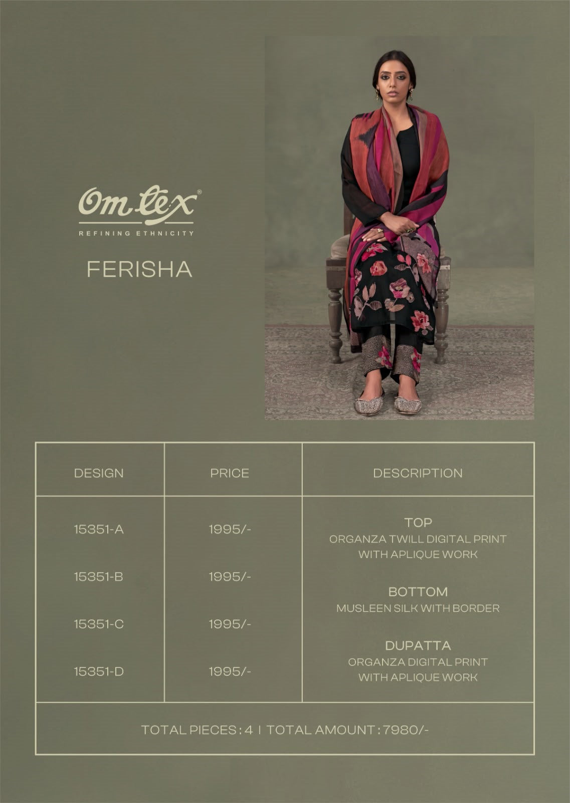 Ferisha Omtex Organza Pant Style Suits Wholesale Price