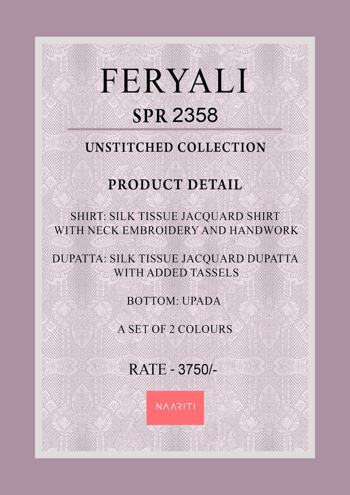 Feryali Naariti Tissue Silk Pant Style Suits Supplier Gujarat