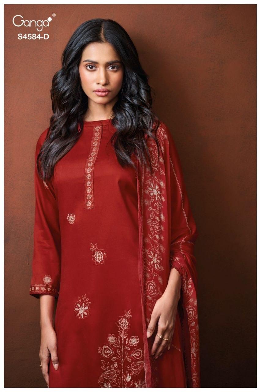 Feska S4584 Ganga Cotton Satin Pant Style Suits Wholesale Rate