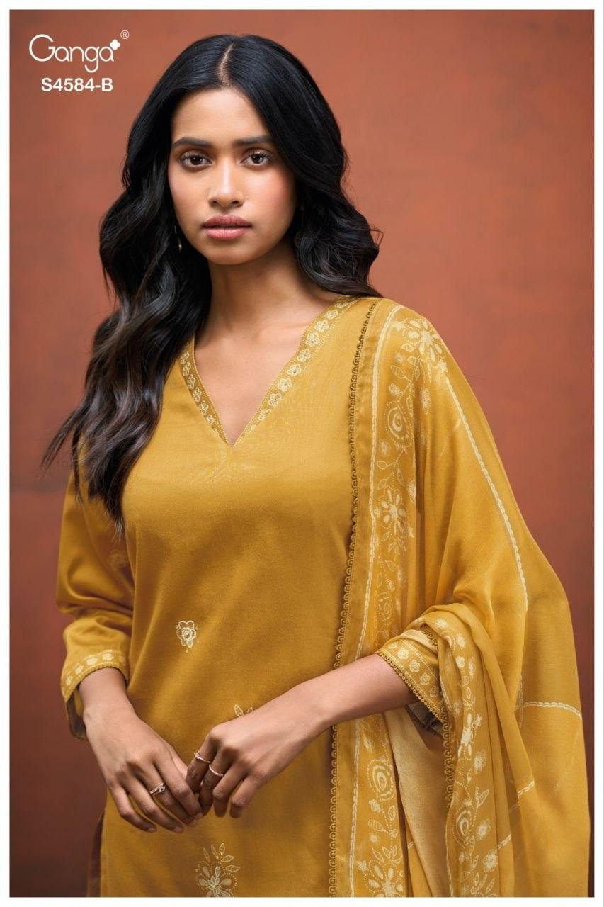 Feska S4584 Ganga Cotton Satin Pant Style Suits Wholesale Rate