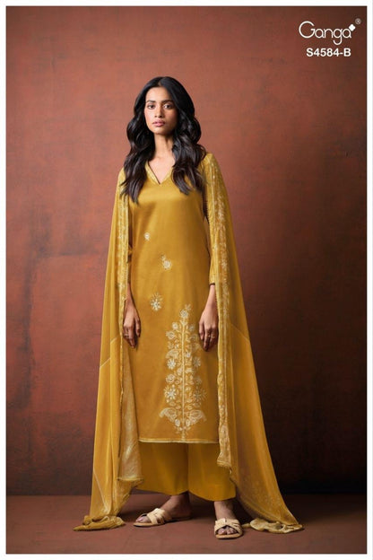 Feska S4584 Ganga Cotton Satin Pant Style Suits Wholesale Rate