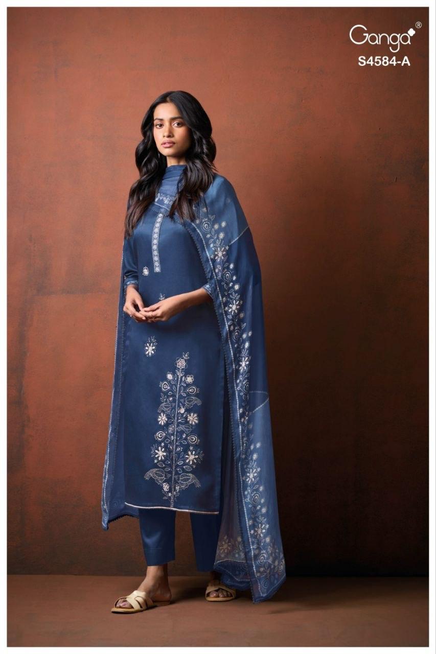 Feska S4584 Ganga Cotton Satin Pant Style Suits Wholesale Rate
