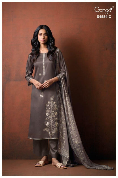 Feska S4584 Ganga Cotton Satin Pant Style Suits Wholesale Rate