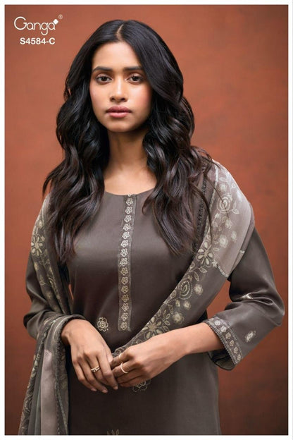 Feska S4584 Ganga Cotton Satin Pant Style Suits Wholesale Rate