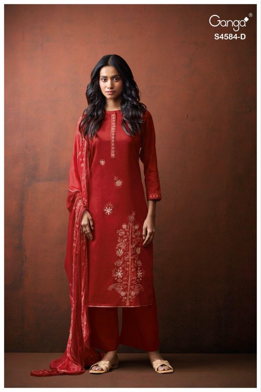 Feska S4584 Ganga Cotton Satin Pant Style Suits Wholesale Rate